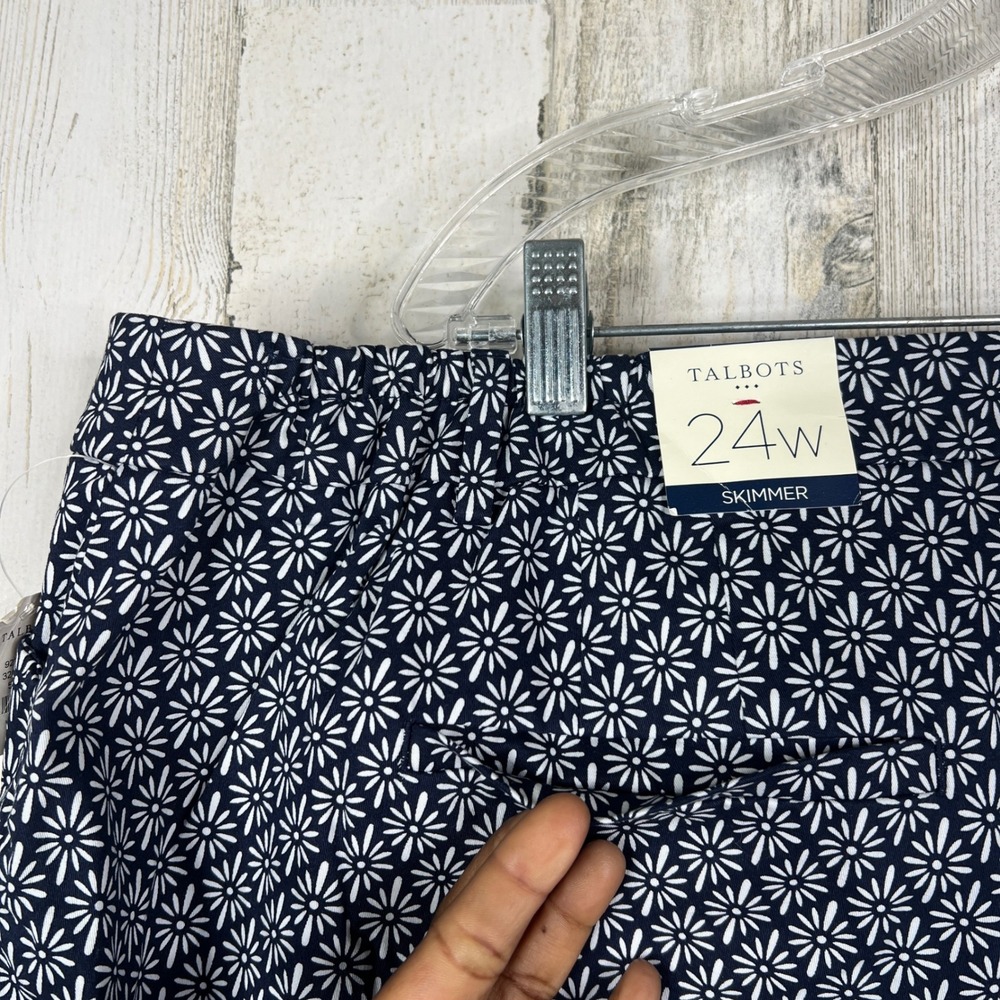 NEW Talbots Skimmer Pants 24W Navy Blue White Floral Daisy Cotton Stretch - Picture 6 of 16